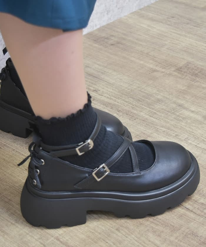Platform Cross Strap Shoes – axes femme from JAPAN