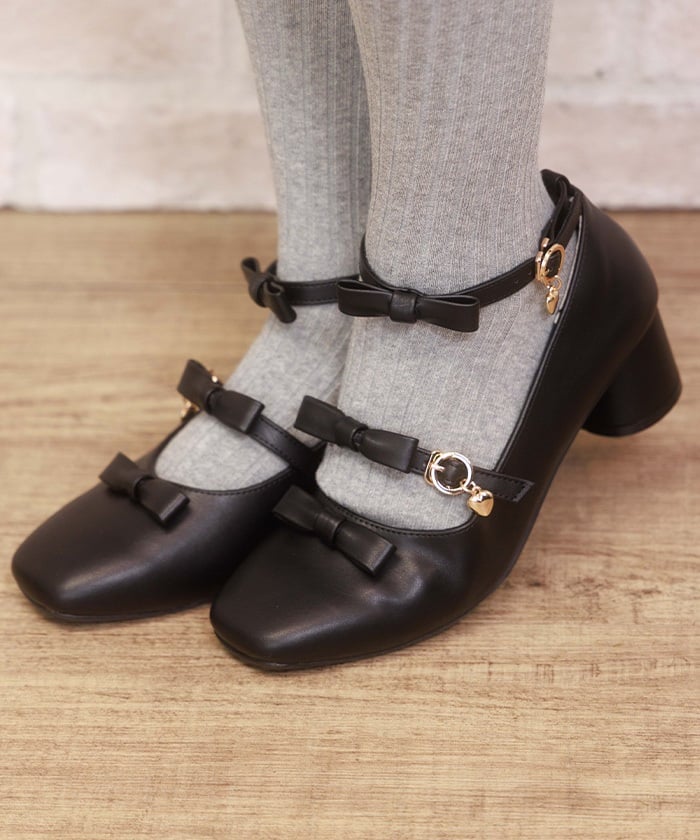 Square Toe Row Ribbons Pumps