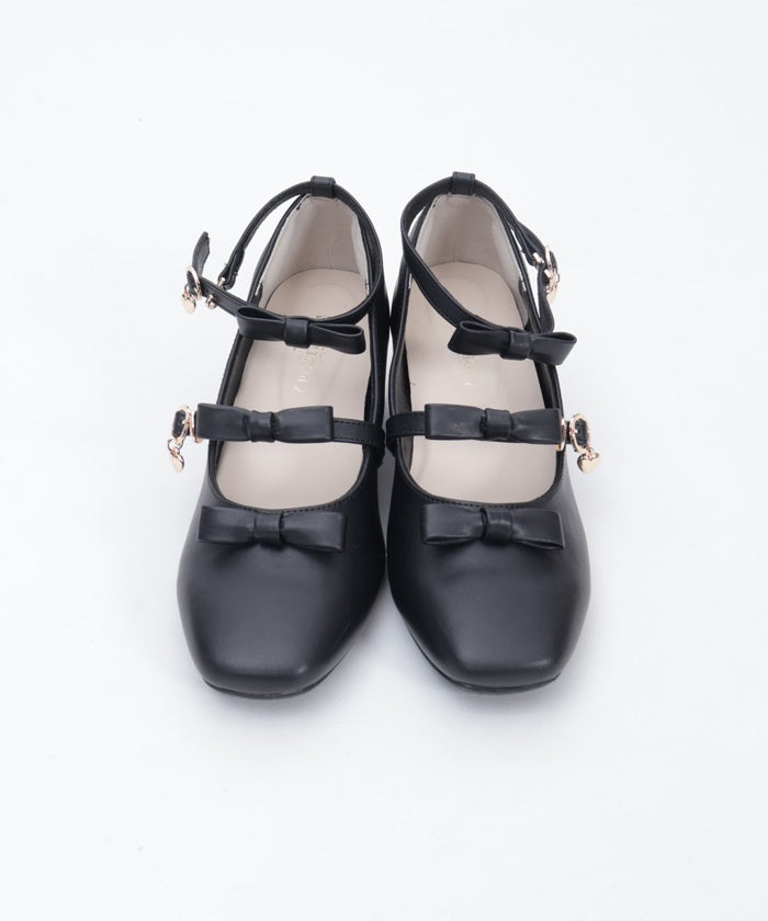 Square Toe Row Ribbons Pumps