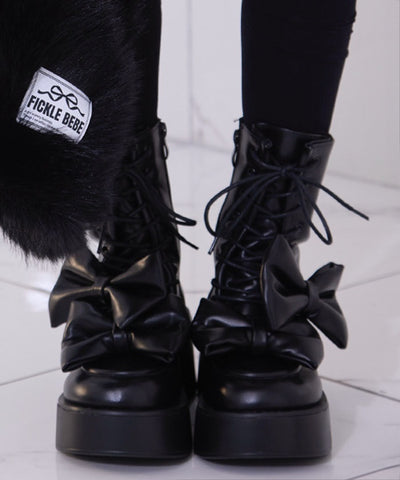 Fickle Bebe Ribbon Lace-Up Boots (Time-limited Price)