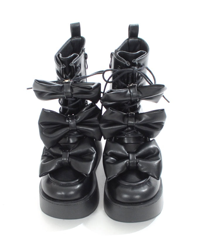 Fickle Bebe Ribbon Lace-Up Boots (Time-limited Price)