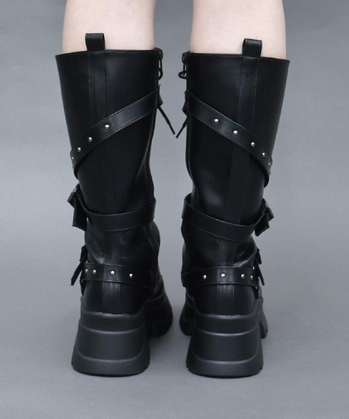 Snap Buckle Belt Long Boots