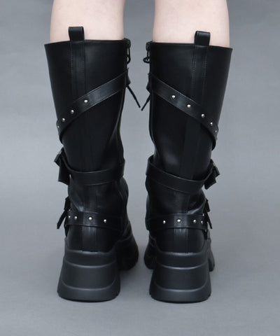 Snap Buckle Belt Long Boots