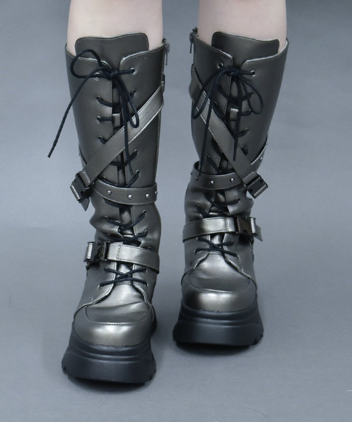 Snap Buckle Belt Long Boots