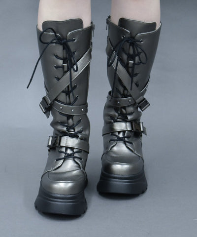 Snap Buckle Belt Long Boots