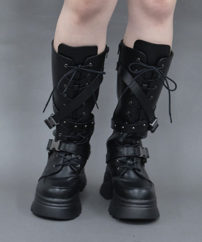 Snap Buckle Belt Long Boots