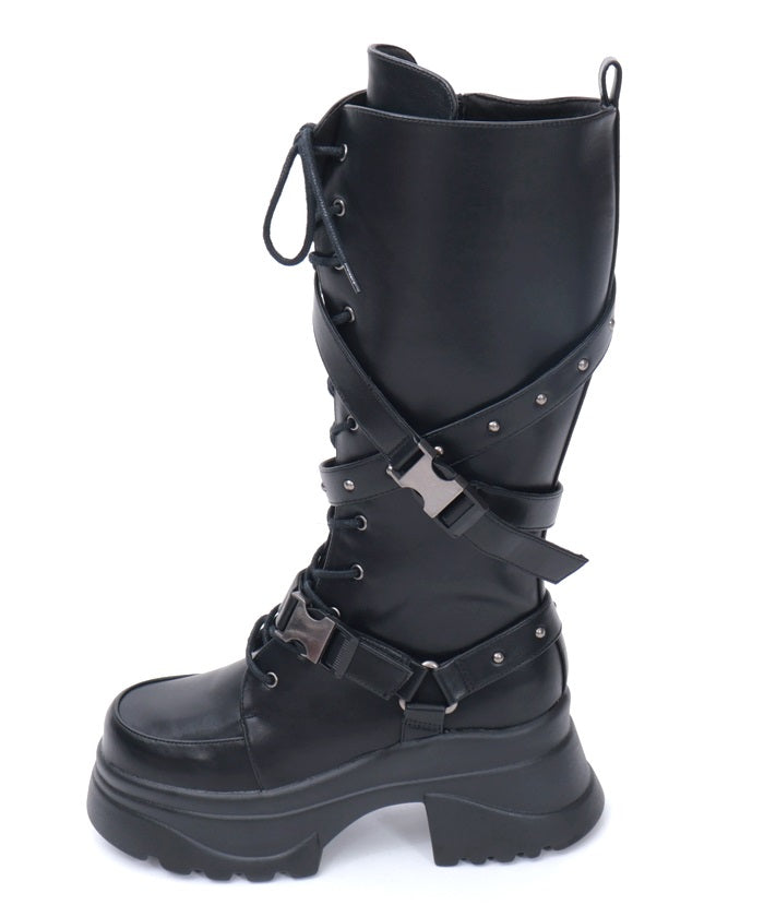 Snap Buckle Belt Long Boots