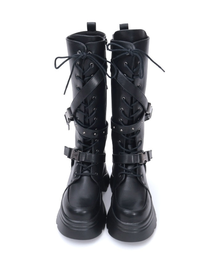 Snap Buckle Belt Long Boots