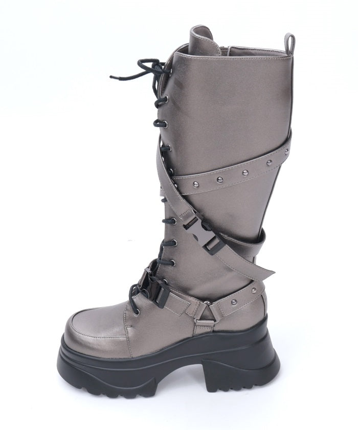 Snap Buckle Belt Long Boots