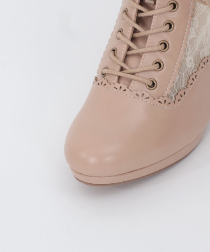 Tulle Lace-Up Boots