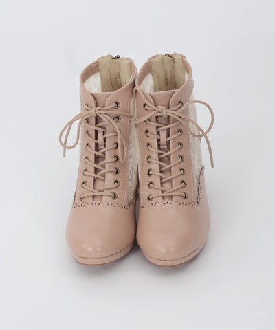 Tulle Lace-Up Boots