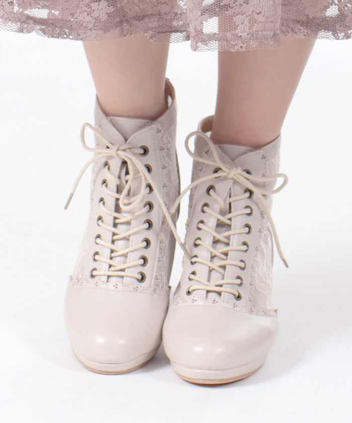 Tulle Lace-Up Boots