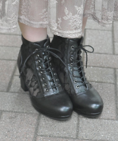 Tulle Lace-Up Boots