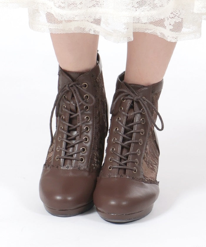 Tulle Lace-Up Boots