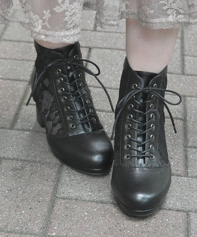 Tulle Lace-Up Boots