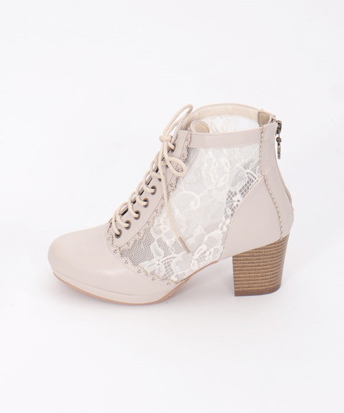 Tulle Lace-Up Boots