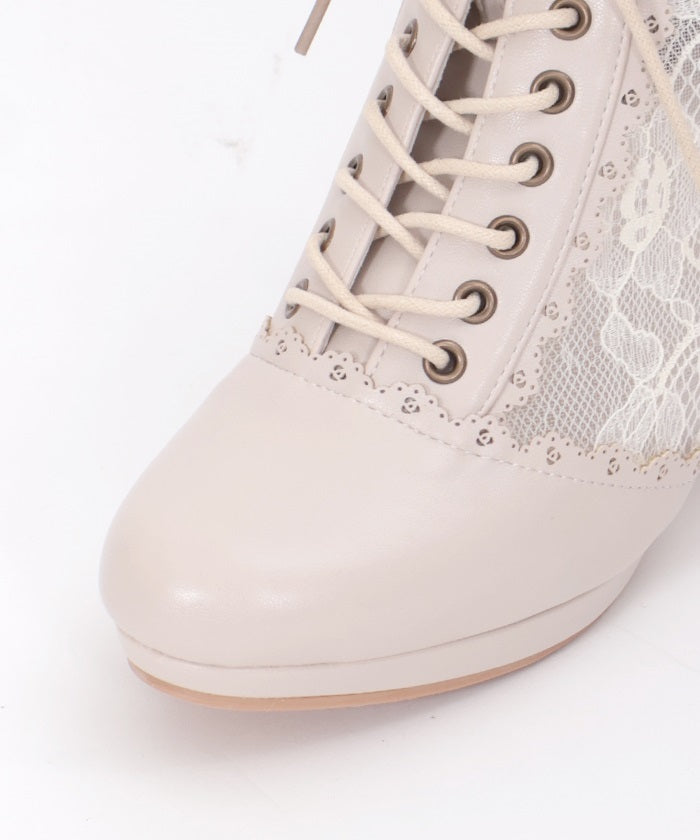 Tulle Lace-Up Boots