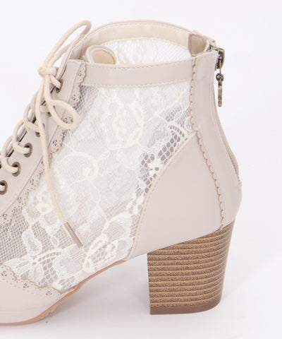 Tulle Lace-Up Boots