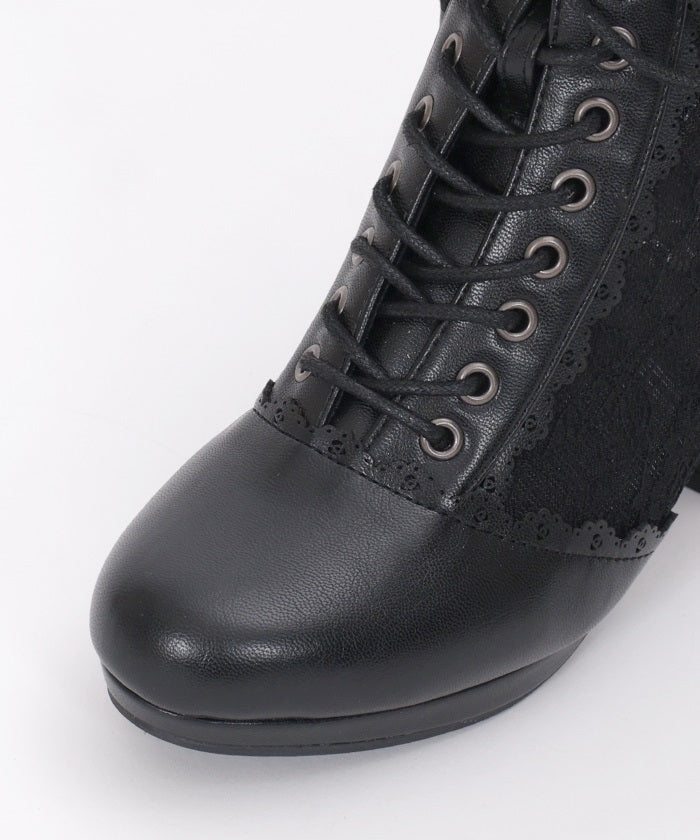 Tulle Lace-Up Boots