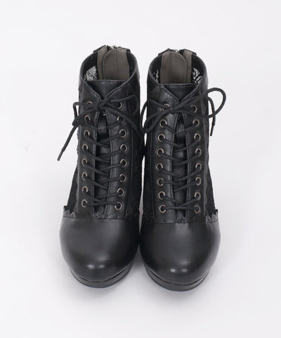 Tulle Lace-Up Boots