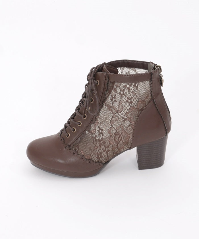 Tulle Lace-Up Boots