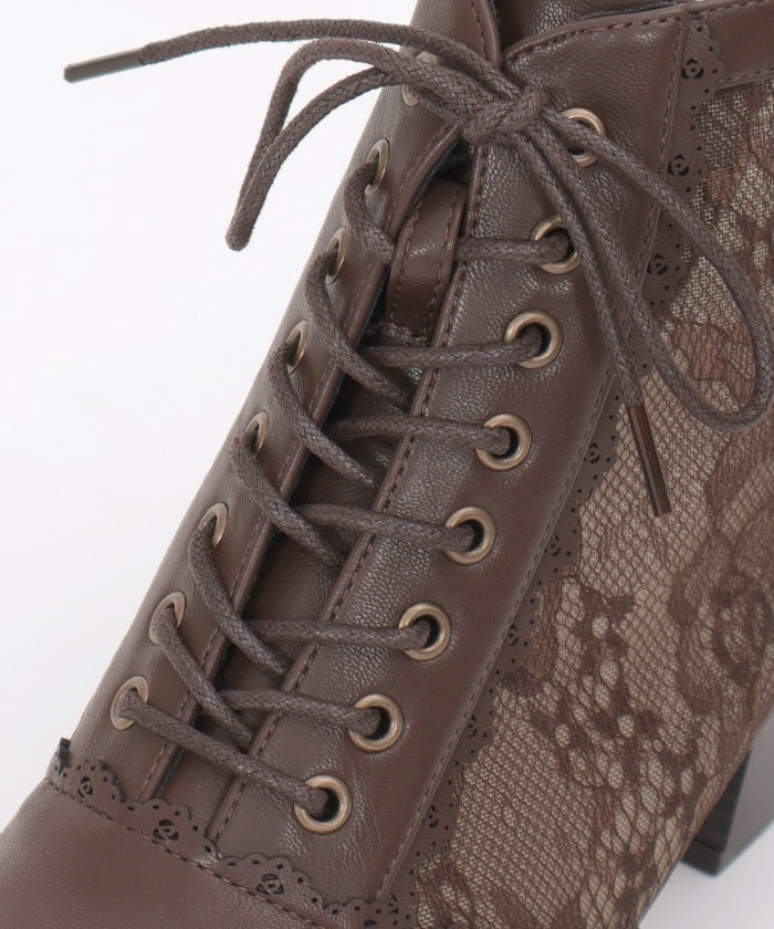 Tulle Lace-Up Boots