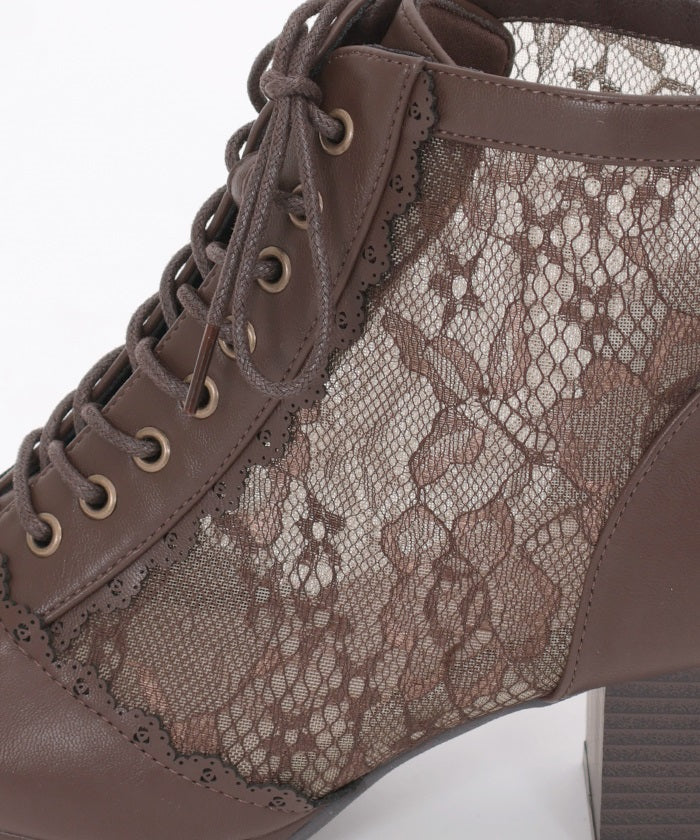 Tulle Lace-Up Boots