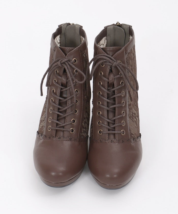 Tulle Lace-Up Boots