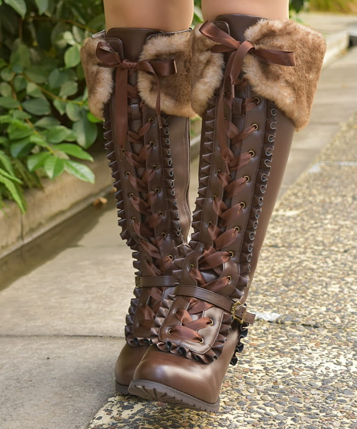 Brown Boots Tall Alt Boots Lace-Up Long Boots – Axes Femme From JAPAN