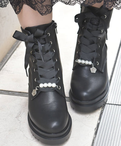 Mid-Calf Boots with Pearl Charm