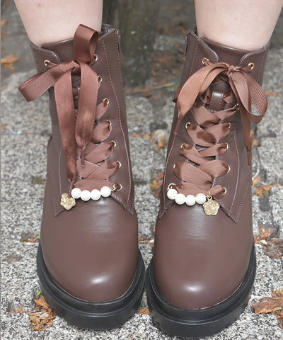 Mid-Calf Boots with Pearl Charm