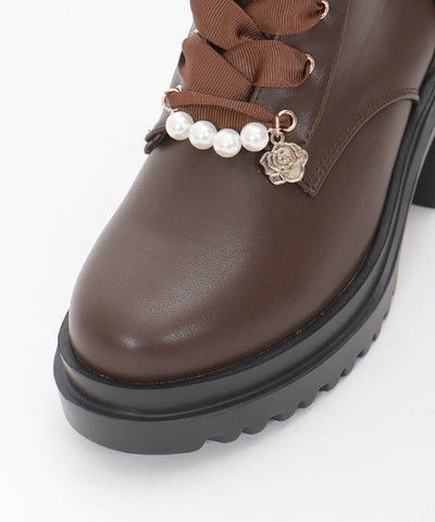 Mid-Calf Boots with Pearl Charm