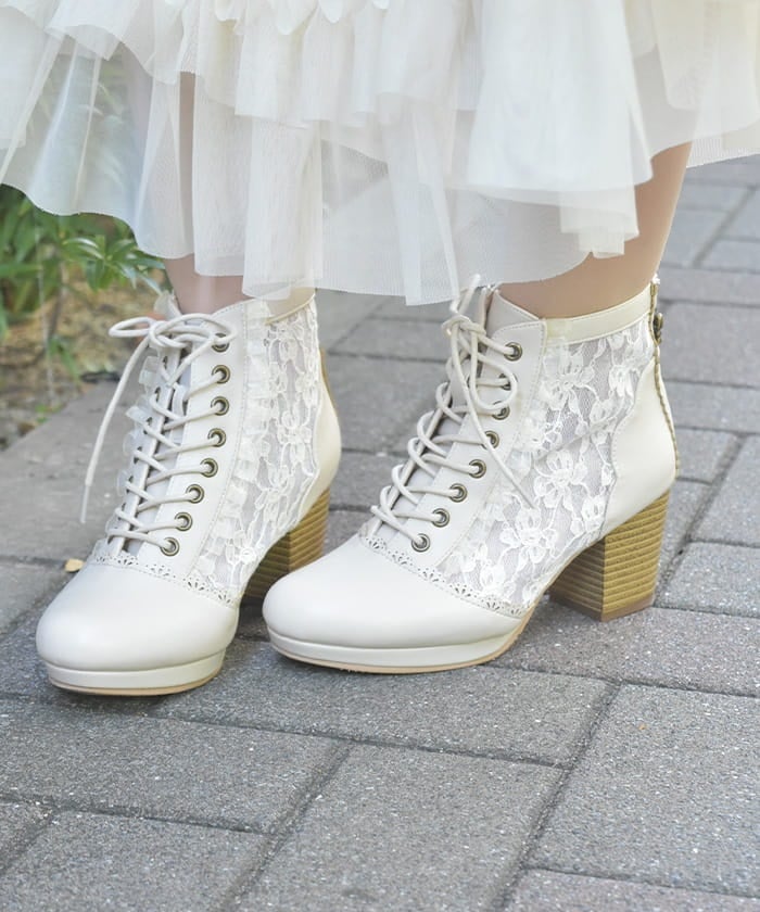 Tulle Lace-Up Boots