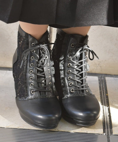 Tulle Lace-Up Boots