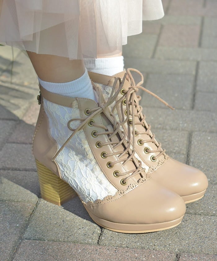 Tulle Lace-Up Boots