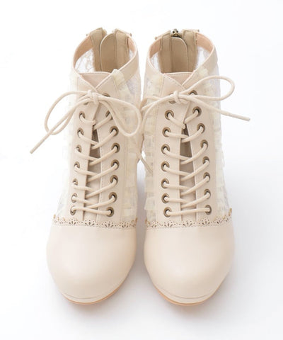 Tulle Lace-Up Boots