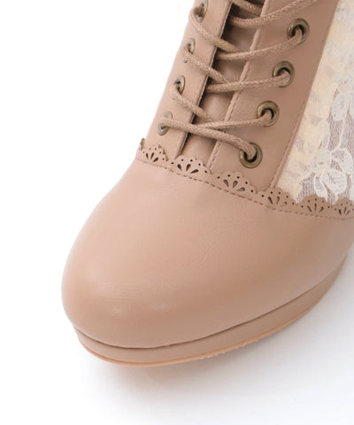 Tulle Lace-Up Boots