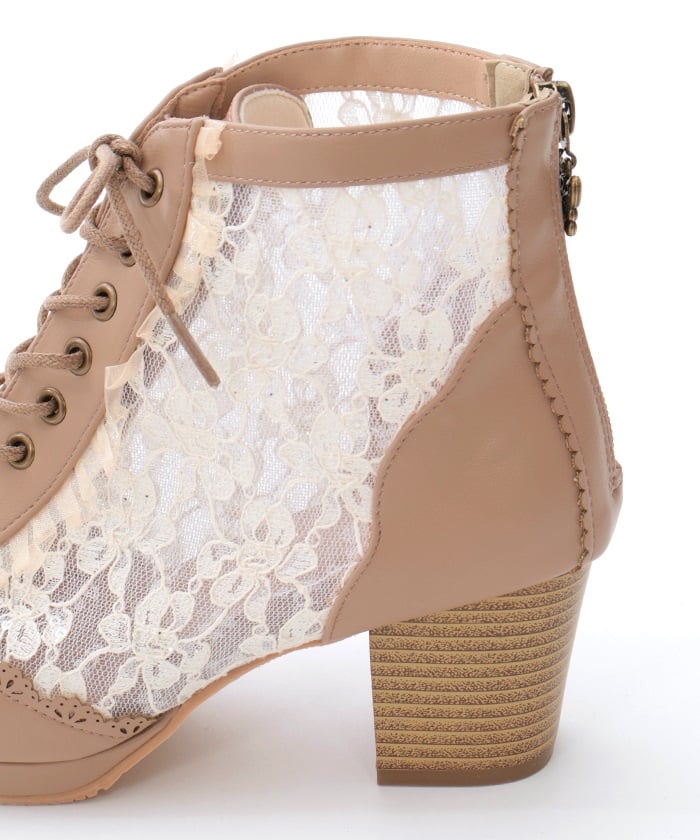 Tulle Lace-Up Boots