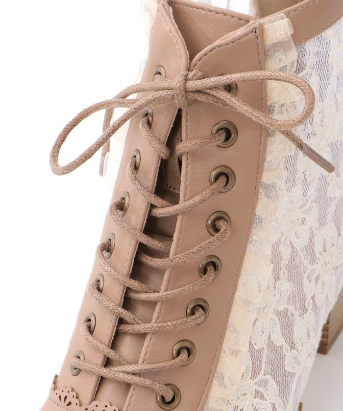 Tulle Lace-Up Boots