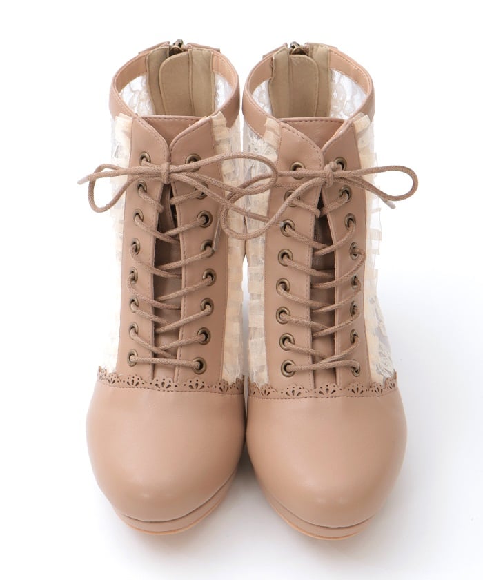 Tulle Lace-Up Boots