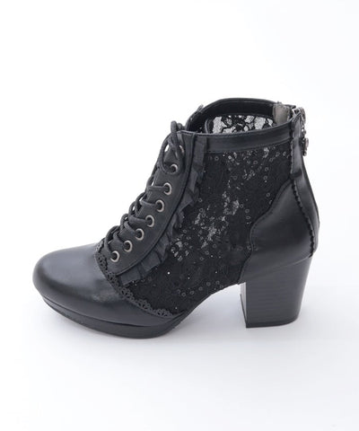 Tulle Lace-Up Boots