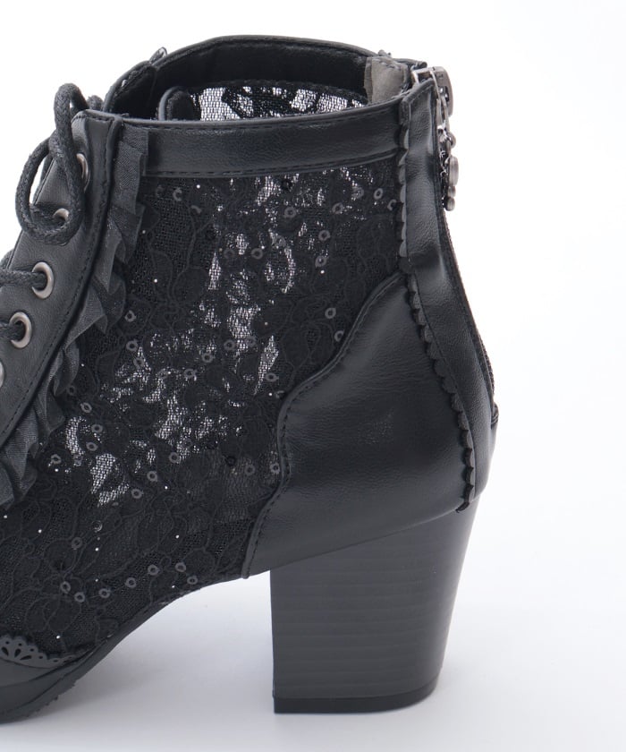 Tulle Lace-Up Boots