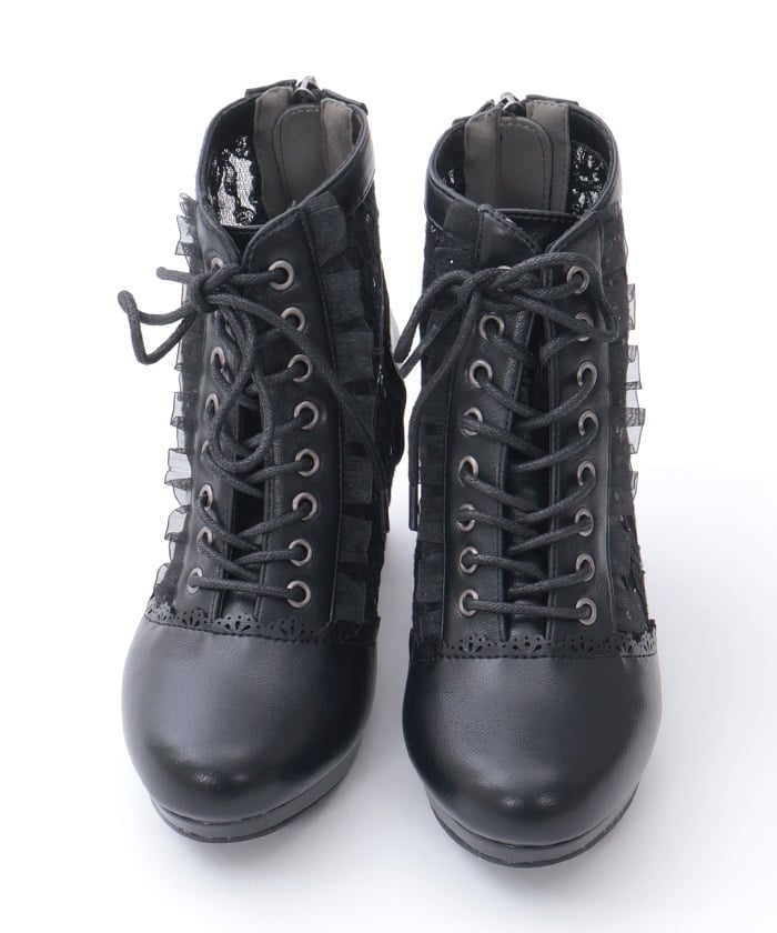 Tulle Lace-Up Boots