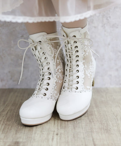 Lace Panel Lace-Up Boots (Pre-order)