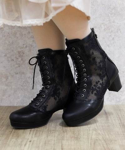 Lace Panel Lace-Up Boots (Pre-order)