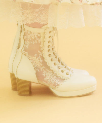 Lace Panel Lace-Up Boots (Pre-order)