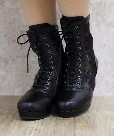 Lace Panel Lace-Up Boots (Pre-order)