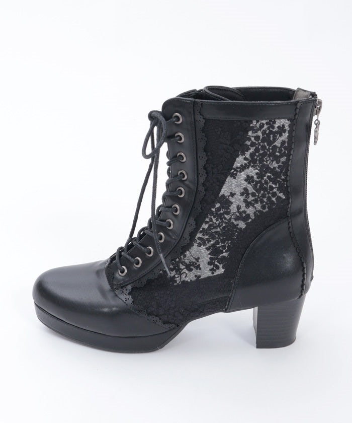 Lace Panel Lace-Up Boots (Pre-order)