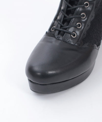 Lace Panel Lace-Up Boots (Pre-order)