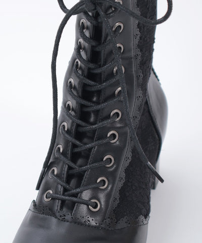 Lace Panel Lace-Up Boots (Pre-order)